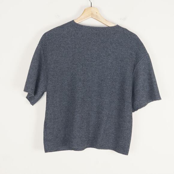 Zara Gray Soft Nit Boxy Ribbed Short Sleeve Top Women Sz S - Picture 2 of 7